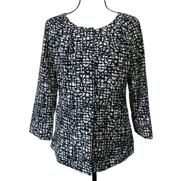LAFAYETTE 148 Black White Cotton Button Front 3/4 Sleeve Lined Jacket Size 4 - Picture 12 of 12